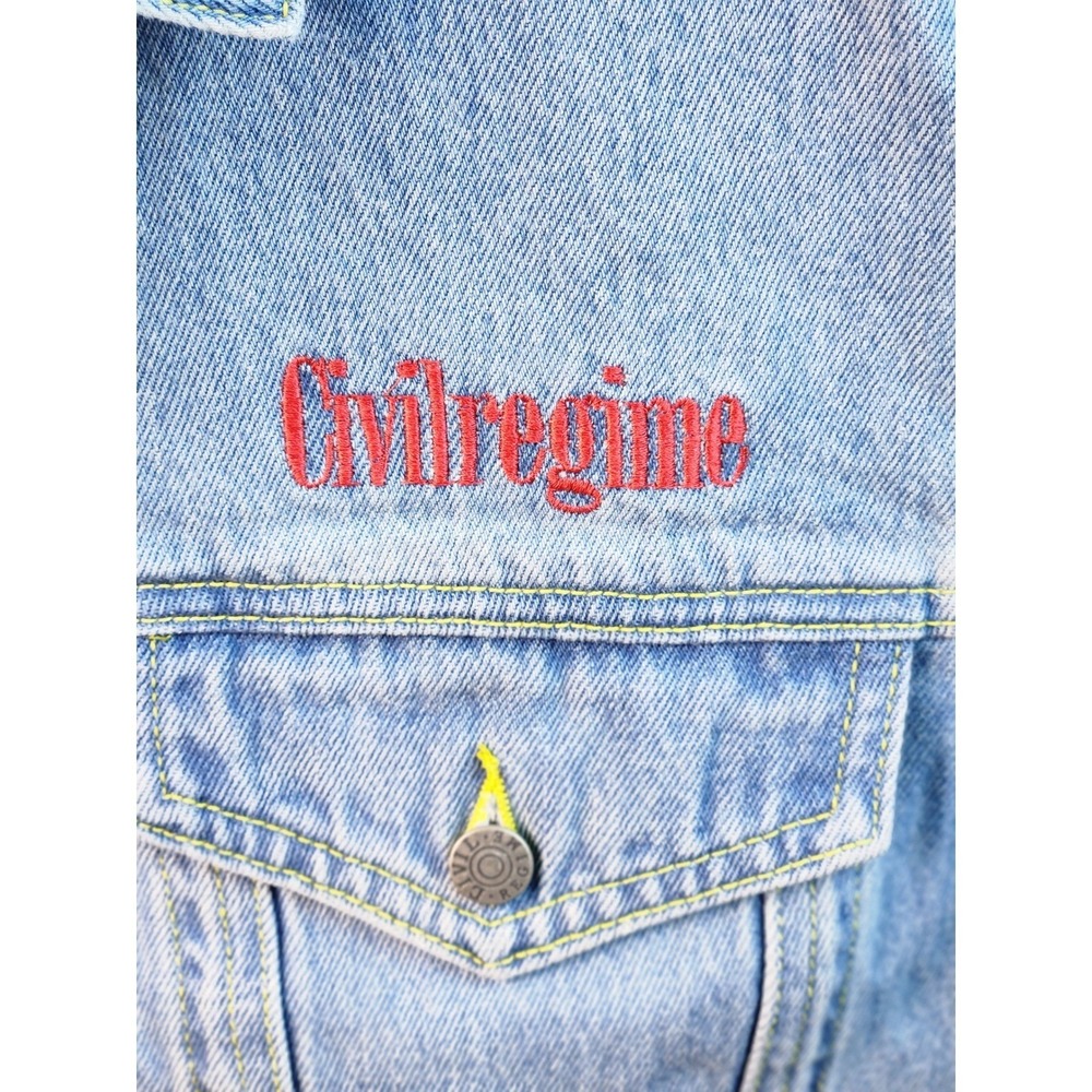 Civil Regime Embroidered Denim Trucker Jacket Streetwear -‎ Size Medium - Picture 5 of 16